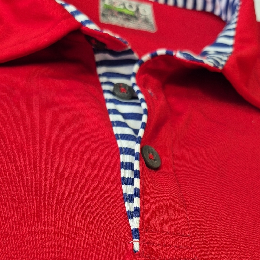 Izod Red Polo Mens Shirt with Striped Collar Short Sleeve - Picture 9 of 15
